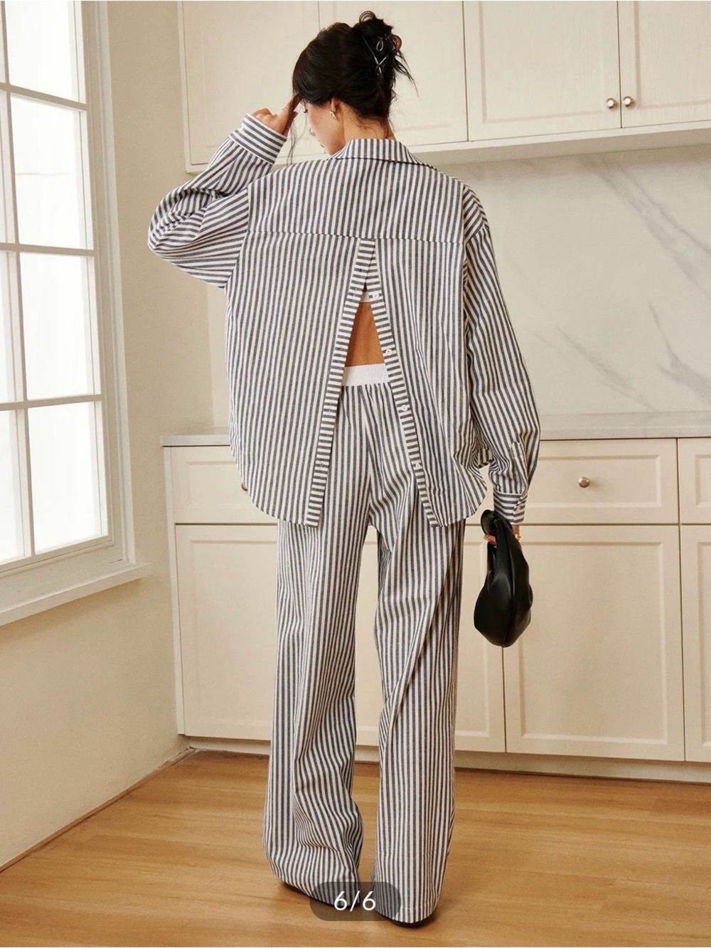 COMMENSE Cotton & Linen Pinstripe Loose Shirt and Pants S+M
